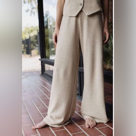 ZARA High Waist Cotton Trousers with belt Sand Beige size M - Picture 2 of 10